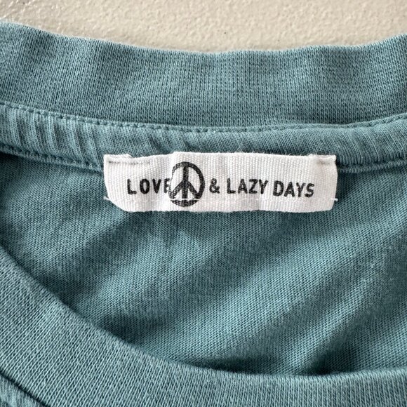 Teal Crop Tee "Forever and Always" with jewel details, Size L - Picture 3 of 3